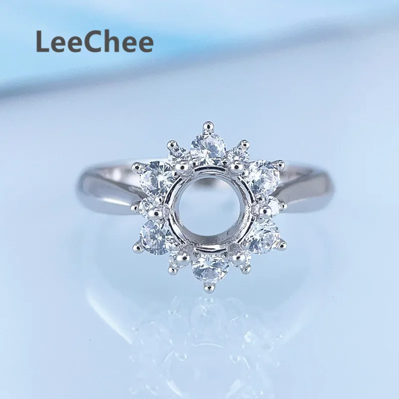 LeeChee Fixed Ring Settings for 1CT 6.5MM Moissanite or Gemstone Jewelry Findings Handmade Gift Real 925 Sterling Siver DIY