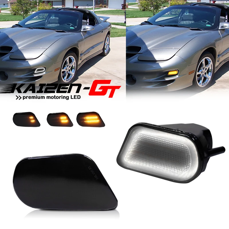 Switchback Amber LED Car Front Bumper Dynamic Turn Signal Lights White Daytime Running Lights DRL For 1998-2002 Pontiac Firebird