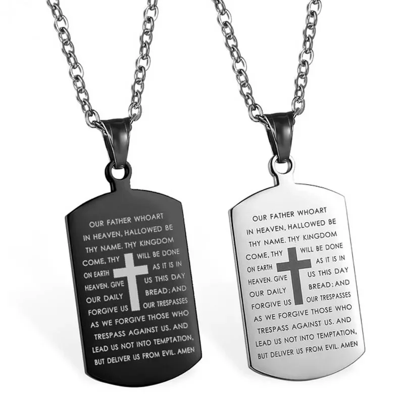 Black Silver Color Cross Bible Men\'s Necklace with \