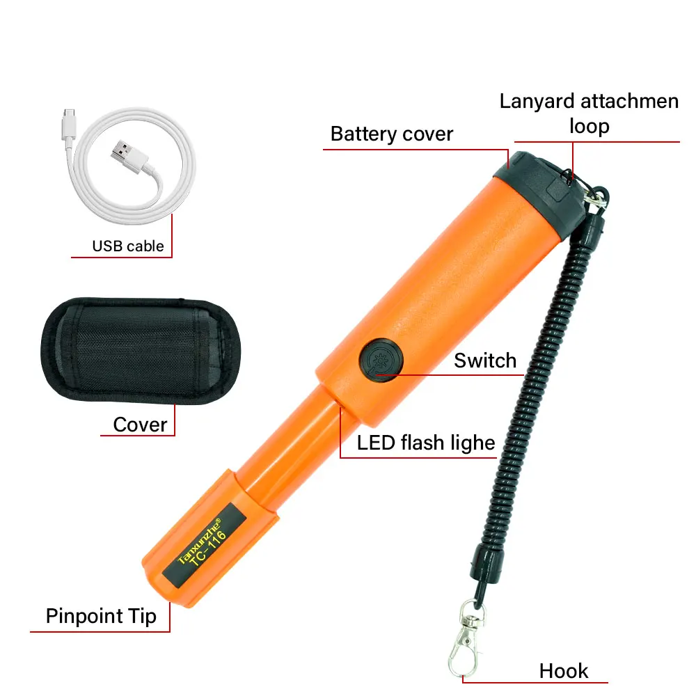 Portable Metal Detector TC-116 Fully waterproof Adjustable LED light Handheld Detector Precise location Search for gold metal