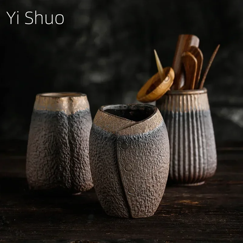 

Door Frame Tea Ceremony Six Gentlemen Coarse Pottery Tea Tube Solid Wood Six Gentlemen Set Ceramic Kung Fu Tea Set Accessories
