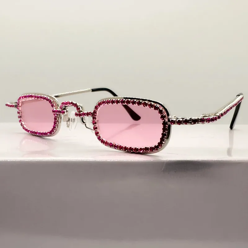 Frauen Kleine Quadratische Diamant Sonnenbrille Metall Luxus Rechteck Strass UV400 Mehrfarbige Shades Weibliche Sonnenbrille Brillen – Detail 23