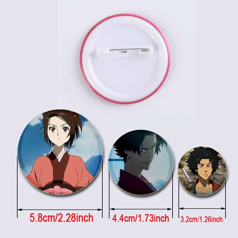 58/44/32mm Anime Cartoon Figure Samurai Champloo Brooches Exquisit Badge for Collar Backpack Hat Accessory Handmade Enamel Pins