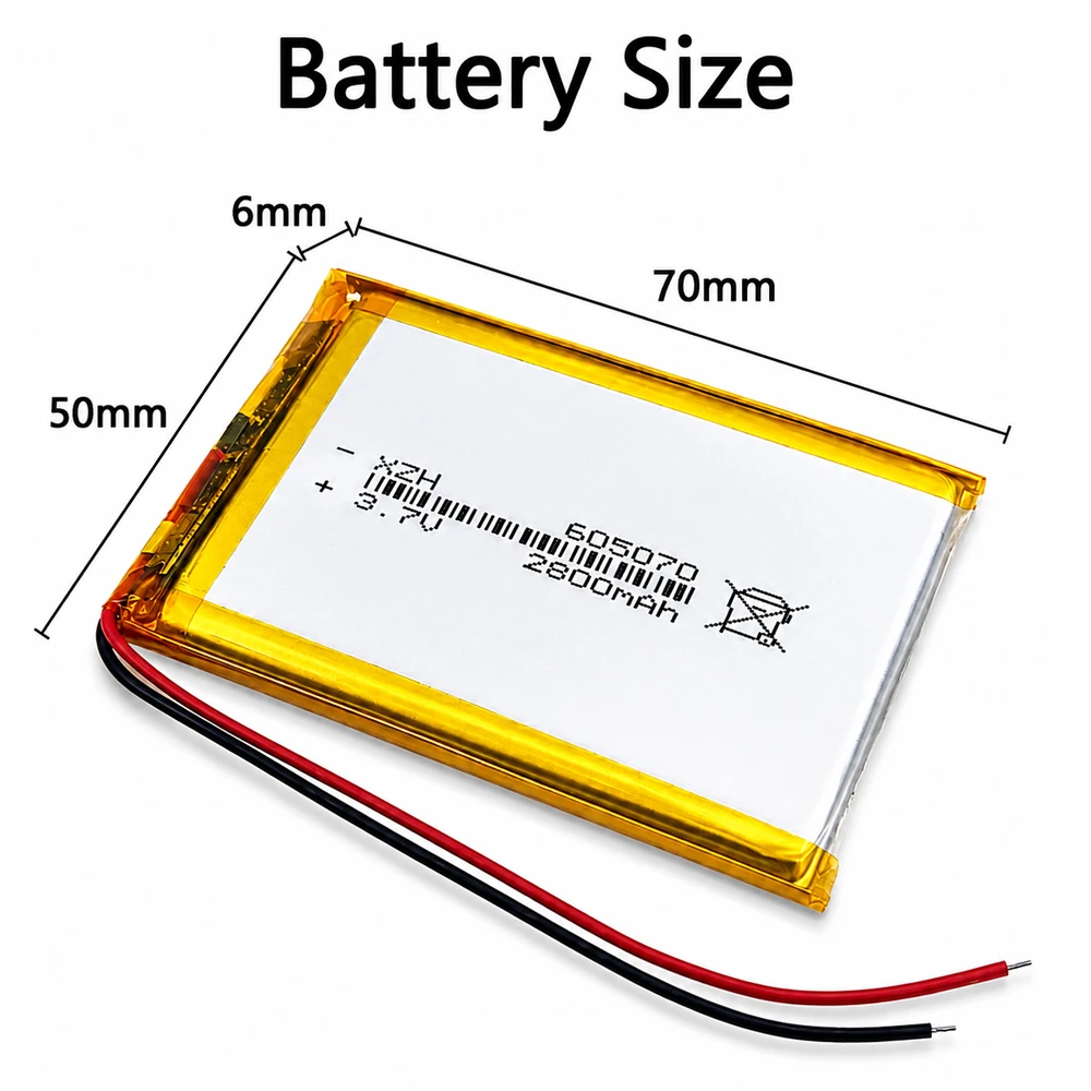 605070 3.7V 2800mAh LiPo Battery Rechargeable Lithium Polymer Battery for Reading Pen Bluetooth Speaker Mosquito Repellent Lamp