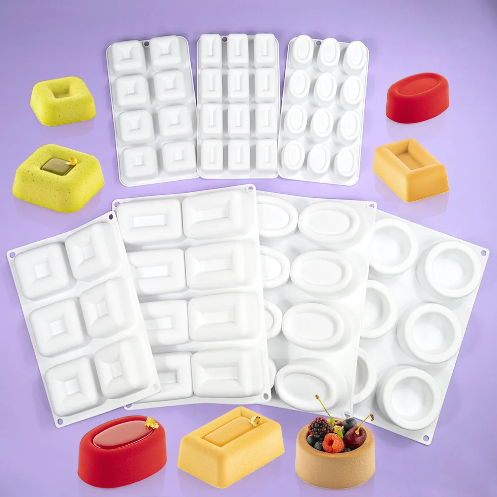 

Silicone Mousse Mold 3D Concave Oval/Square/Rectangle/Round Pudding Silicone Cake Molds Dessert Baking Tools Kitchen Supplies