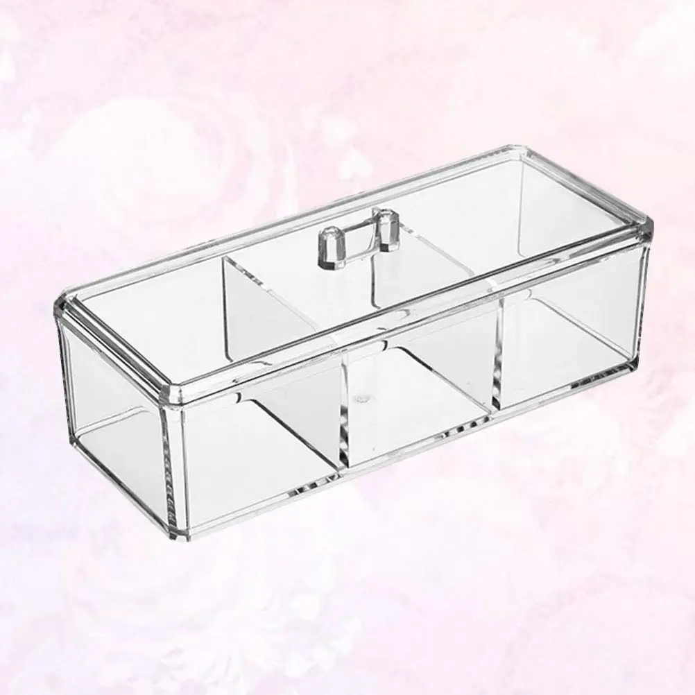 

1 Pc Acrylic Transparency Food Storage Box Stackable 3 Grids Tea Bag Organizer Kitchen Sorting Container with Cover