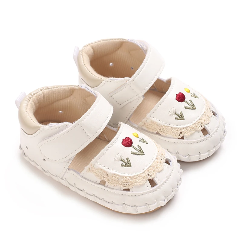 VALEN SINA Embroidered Flowers Toddler First Walker Baby Crib Baby Summer Sandals Infant Girl Shoes Rubber Soft Sole Non-Slip