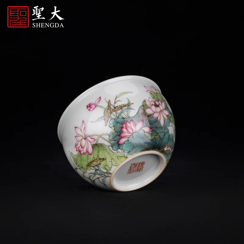 |Zhong Xinchun pink lotus pond Qingqu Master Cup Jingdezhen hand-painted high-grade tea set Kung Fu tea cup tea cup