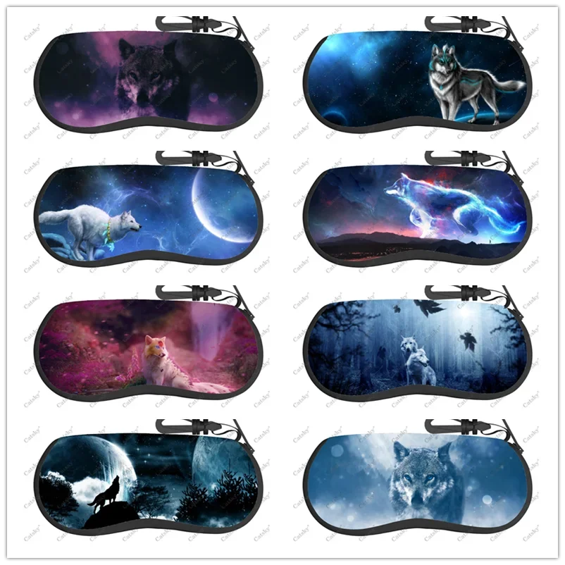 Forest Wolf animla Glasses Case Printed Travel Zipper Sunglasses Bag Pattern Classic Men's and Women's Storage Glasses Bag