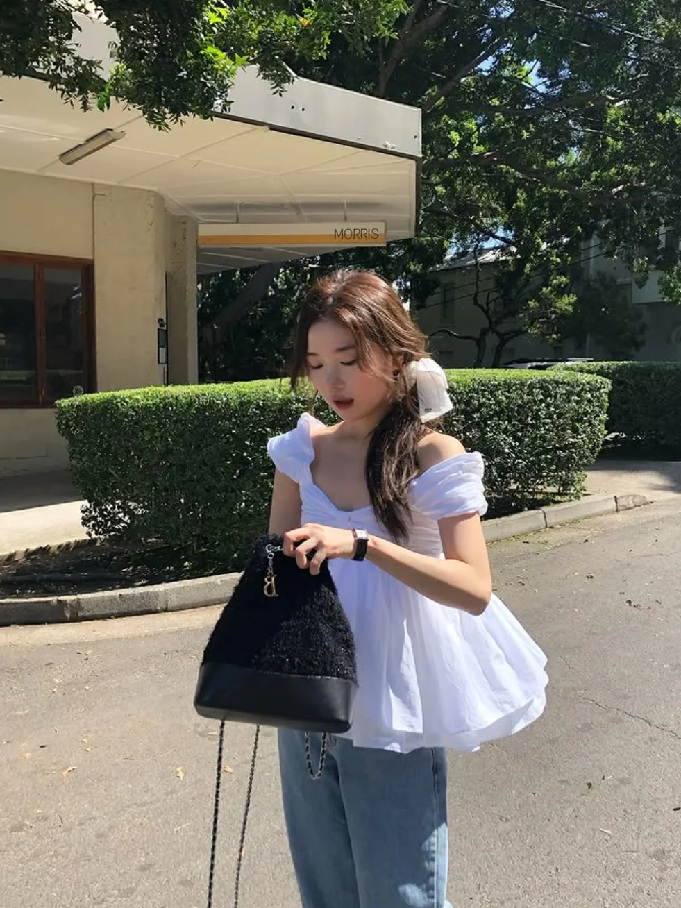 Thebarn*et Spring Knot Strapl oulder Bared irt White Fairy Top Donna Casual Faion Cotton V-ne ort Sl...