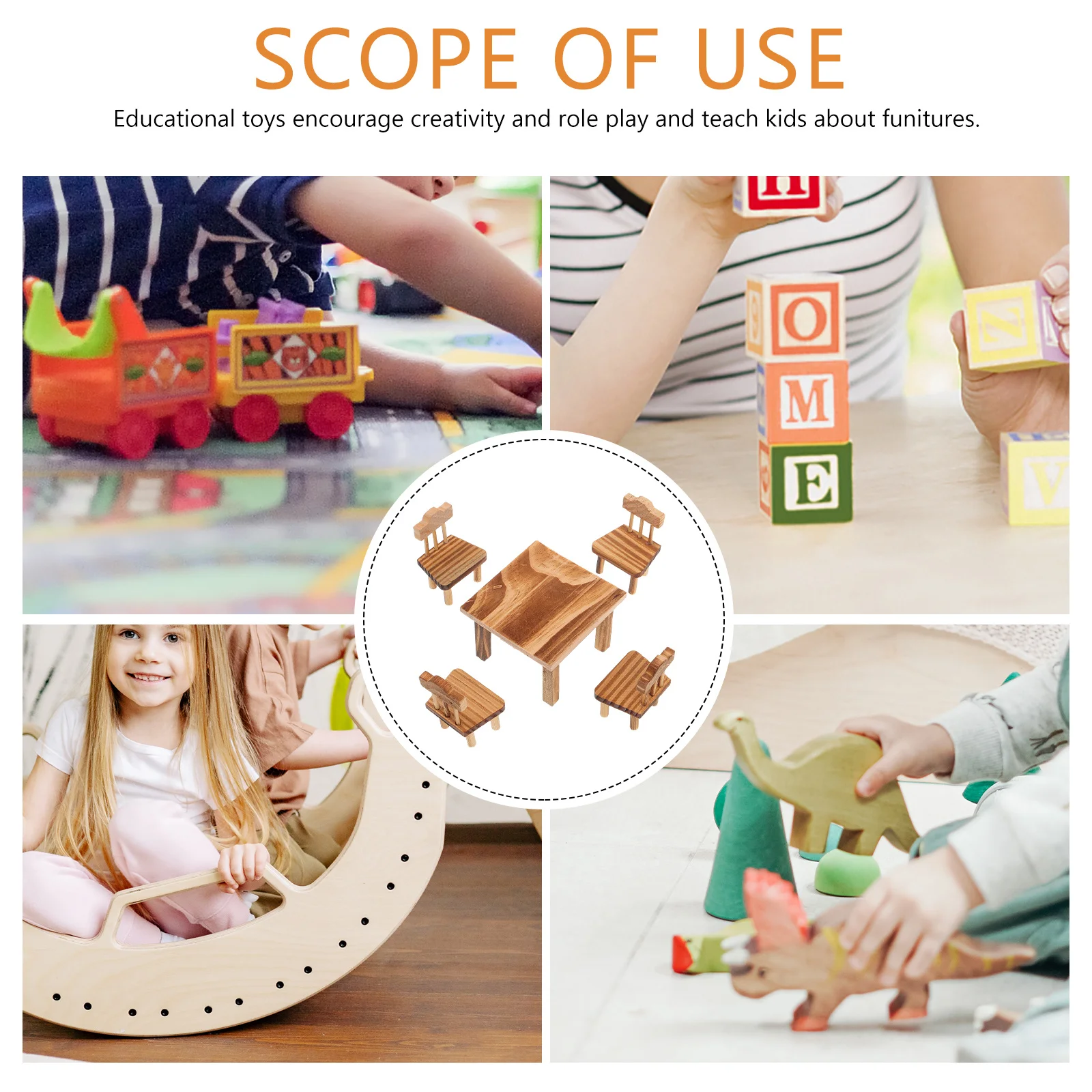 مجموعة أثاث خشبي صغير ديكور كرسي الطاولة الرجعية لغرفة المكتب، ألعاب لعب الأدوار التعليمية، تأثيث المحاكاة