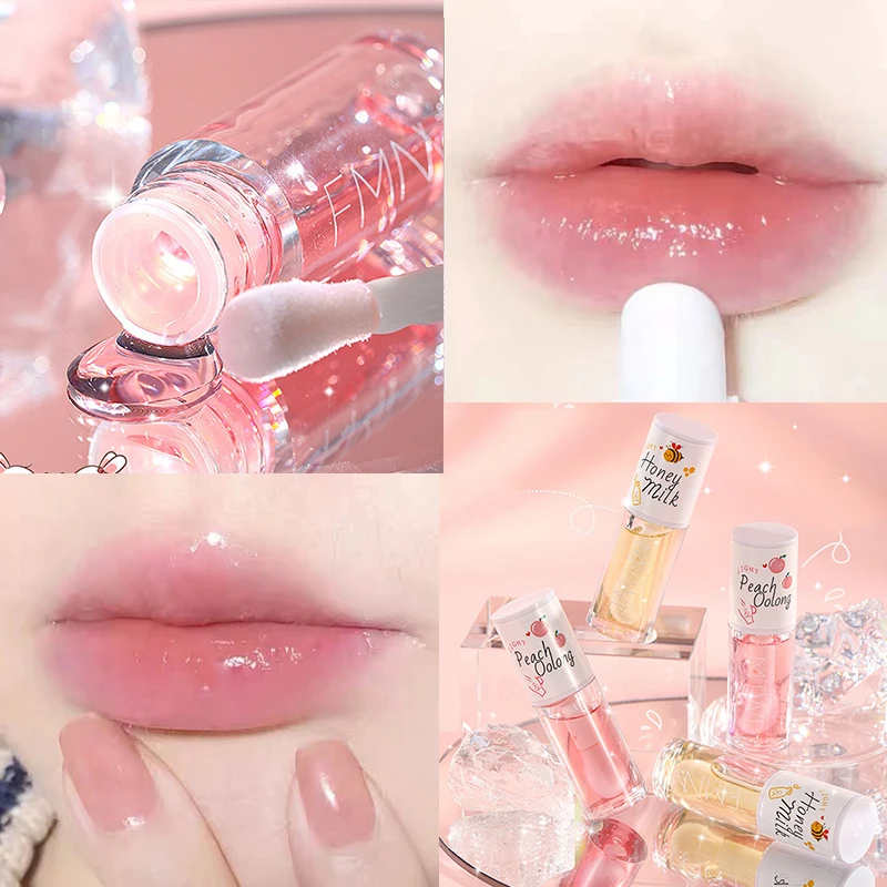 Peach Honey Lip Oil Relieves Dry Moisturizing Lip Gloss Fades Lip Lines Water Light Lips Big Brush Head Korean Makeup lipstick