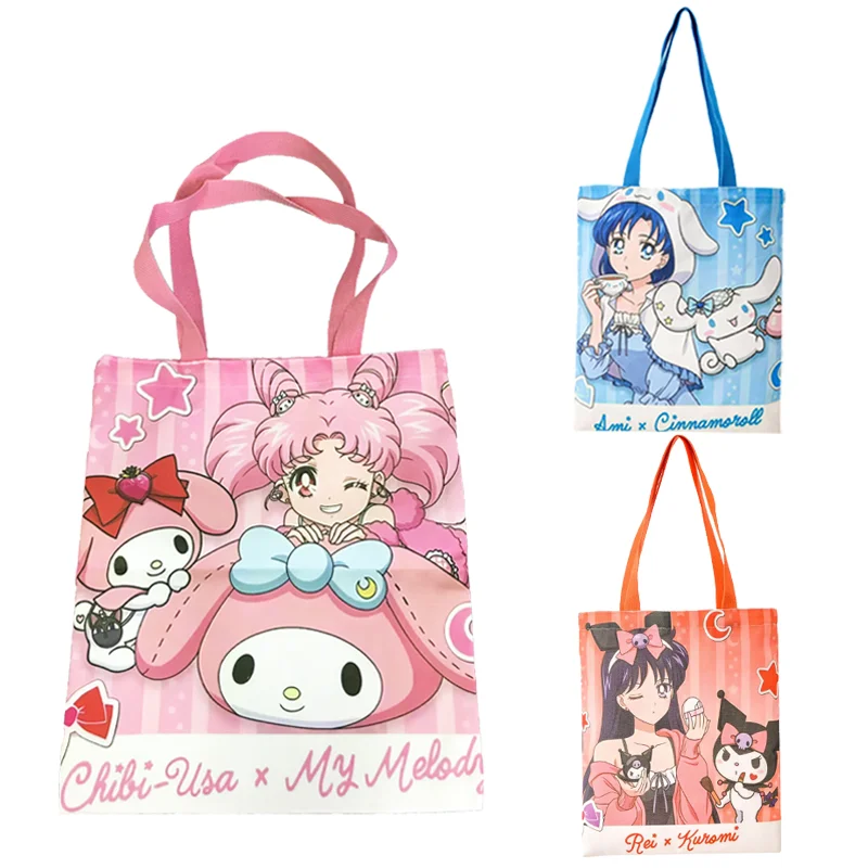 

Sanrio Cinnamoroll Kuromi Single Shoulder Bag Anime Hello Kitty My Melody Cartoon Canvas Bag Student Organizer Shopping Bag Gift