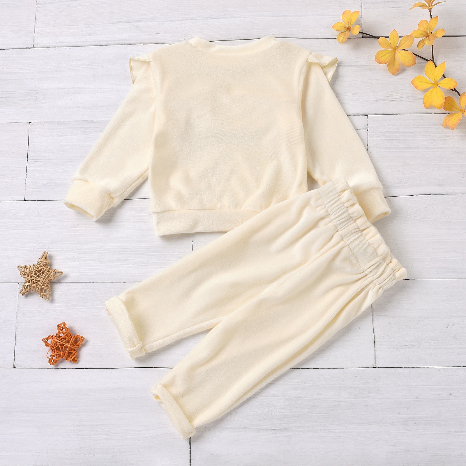 2PCS fall and winter models girls coral fleece warm Baby Sets coral fleece top coral fleece pants warm and comfortable