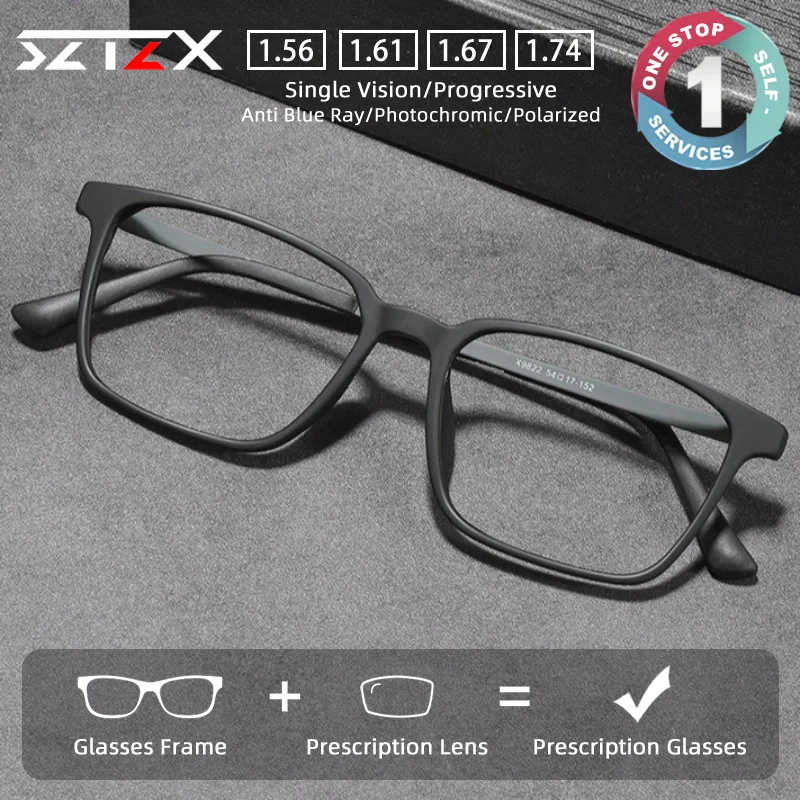SZTZX Lunettes de vue classiques confortables, anti-lumière bleue, en TR90 et titane, pour myopie, lunettes de lecture progressives personnalisées