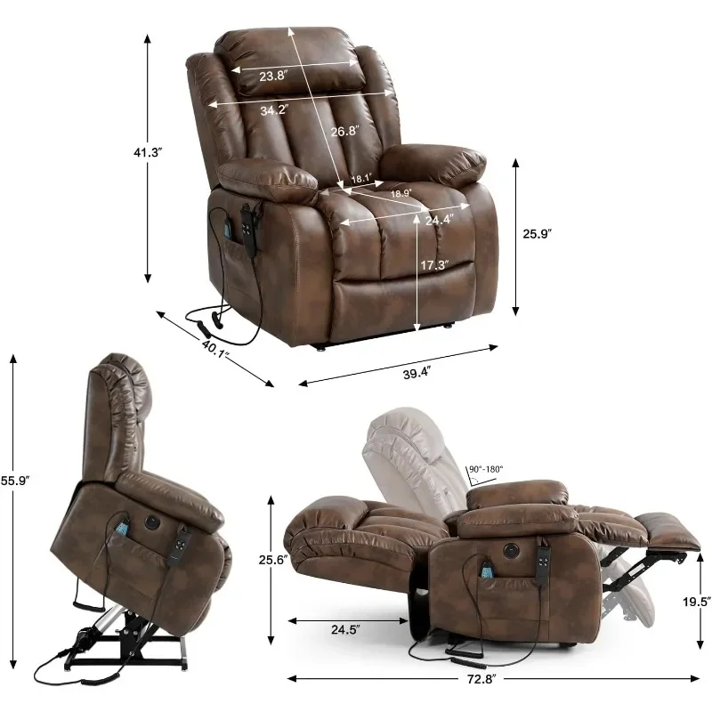 Infinite Position Power Lift Chair Lay Flat Recliner Dual Motor Sleeper Chair with Massage and Heating for Elderly