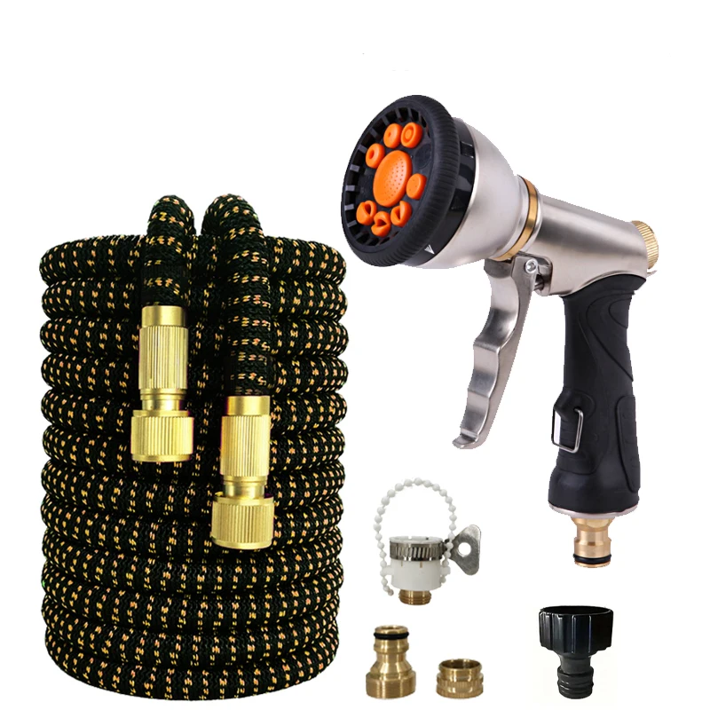 NEW Garden Watering Hose High Pressure Magic 2.5-30 Meters Flexible Double Metal Connector Dark Green 25-100FT Wash Car Gun ﻿