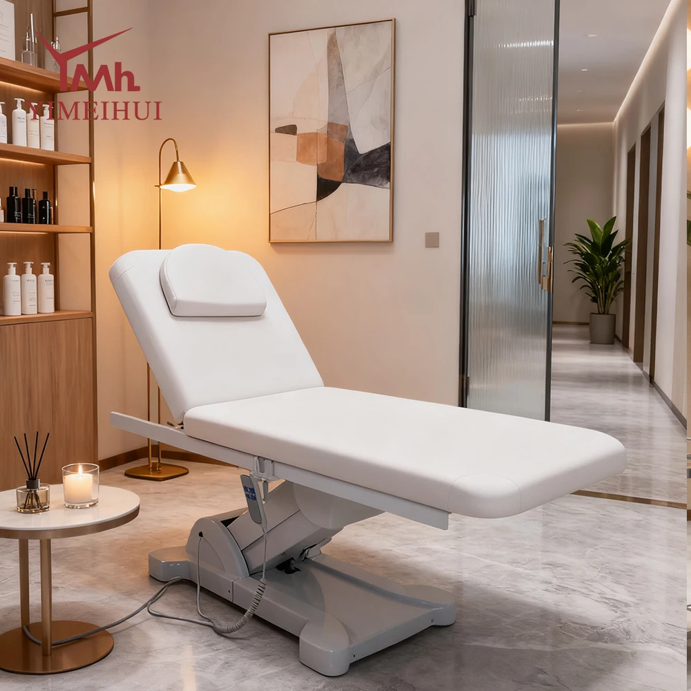 

Adjustable White Facial Spa Bed Modern Beauty Salon Leather Lash Headboard Full Body Spa Electric Massage Table Beds