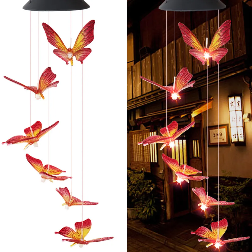 Solar Wind Chime Light 6 Leds Color Changing Outdoor LED Light Automatic Solar Powered Hanging Lights for Yard Patio Porch