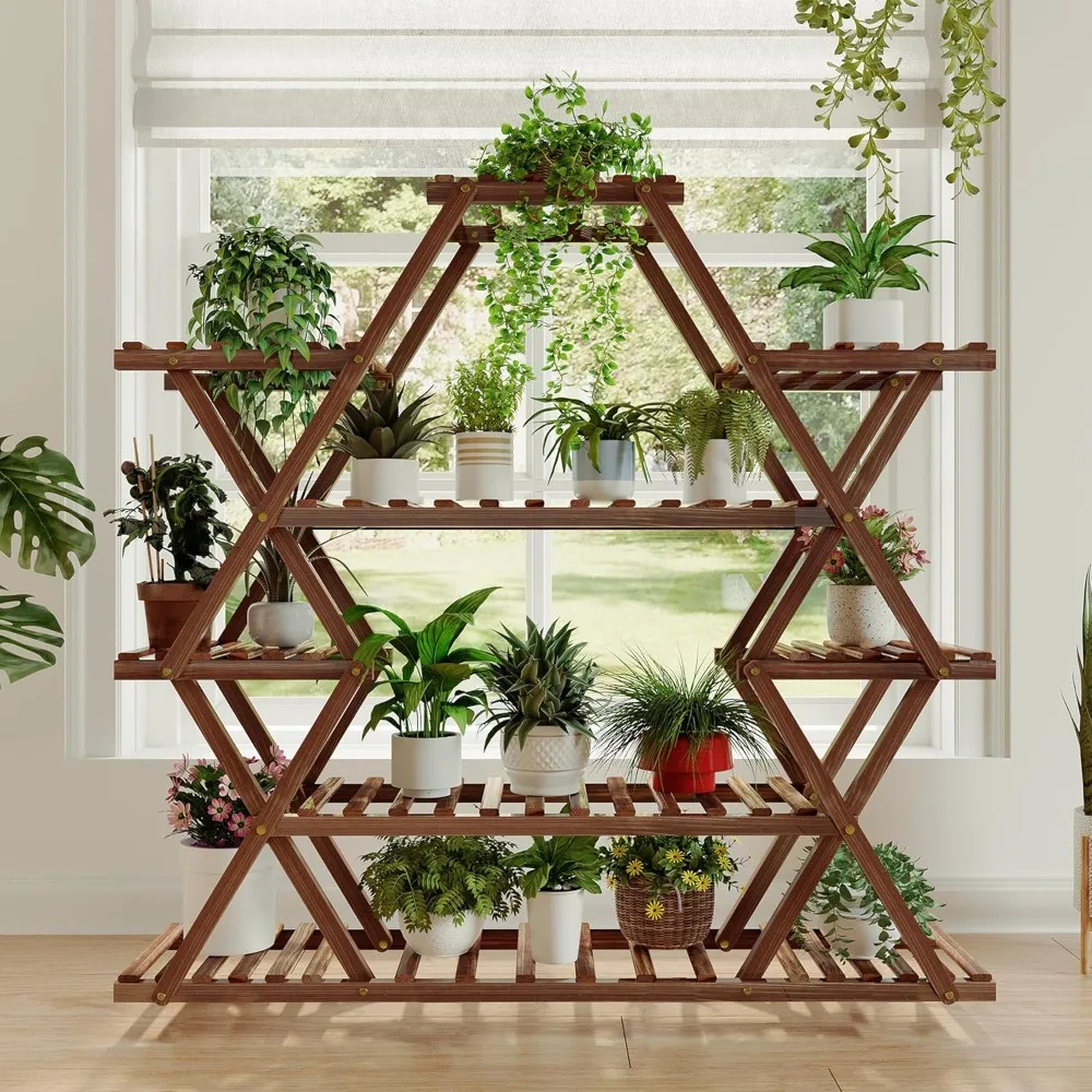 

Plant Stand Indoor Outdoor, Large Wooden Display Shelf 12 Potted Plants, Sturdy Flowers Stand Rack Corner, Living Room, Balcony