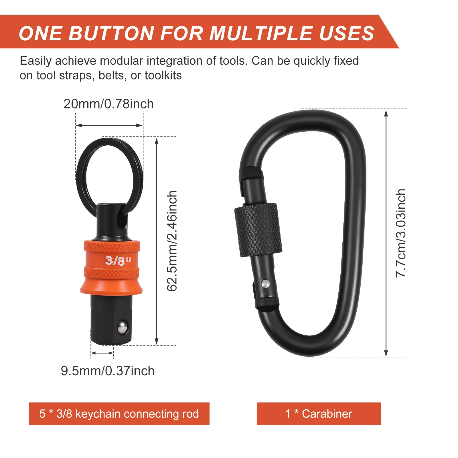 5個入りソケットホルダーキーホルダー 1/2インチ 3/8インチ ソケットオーガナイザー クイックリリースとクリップ付き 建設作業員、大工、整備士向け