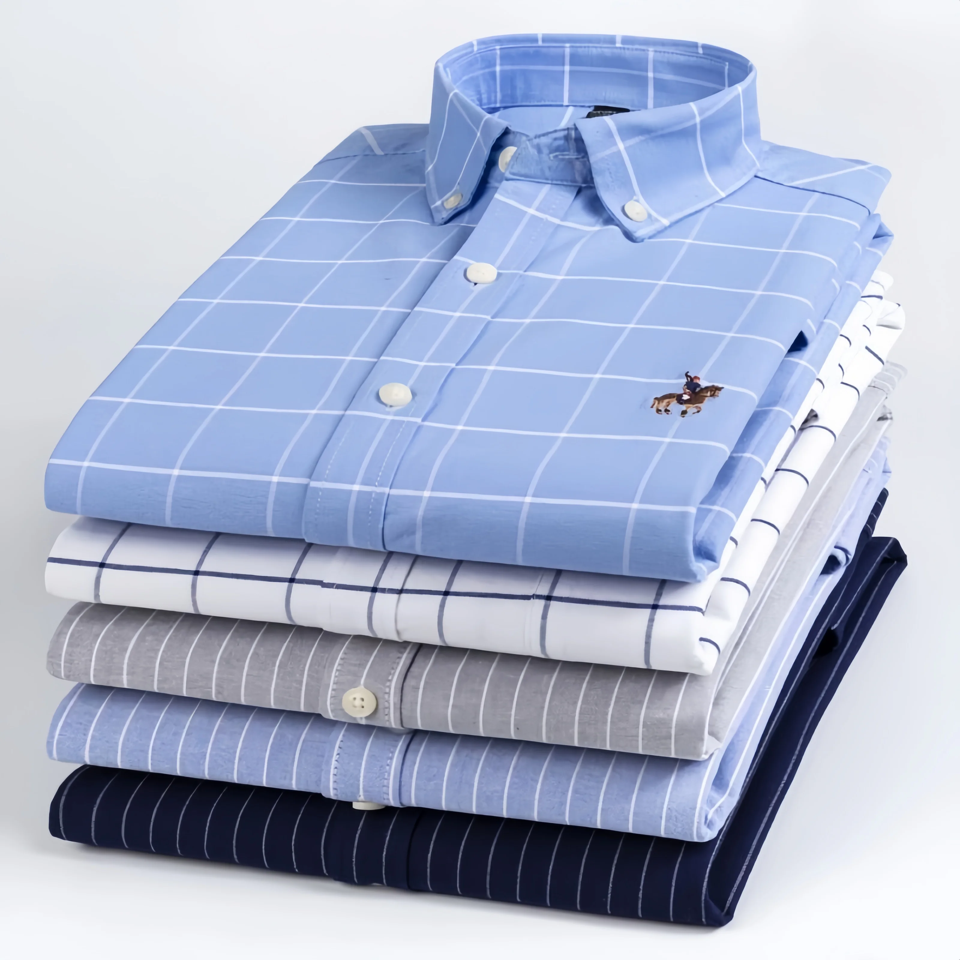 100% Puur Katoenen Oxford Mannen Gestreepte Geruite Shirts Mannelijke Business Casual Hoge Kwaliteit Lange Mouw Shirt Voor Mannen Knoop Shirt S-7XL