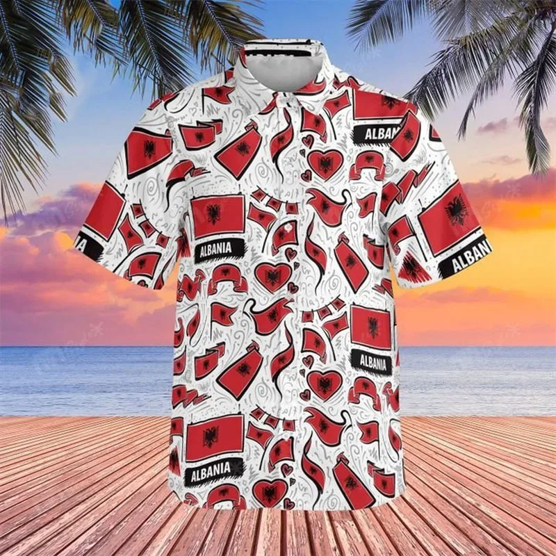 

Newest Albania Flag 3D Hawaii Shirt Men Summer Short Sleeve Shirt Men Shirts 2024 Oversized 6XL Shirt Streetwear Loose Tees Men