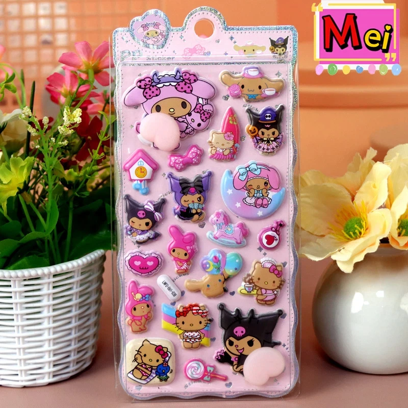 Autocollants en forme de boule anti-Stress de décompression, 4 pièces, dessin animé de haute qualité Kuromi Kitty mélodie Pudding chien Anime 3D autocollant cadeau