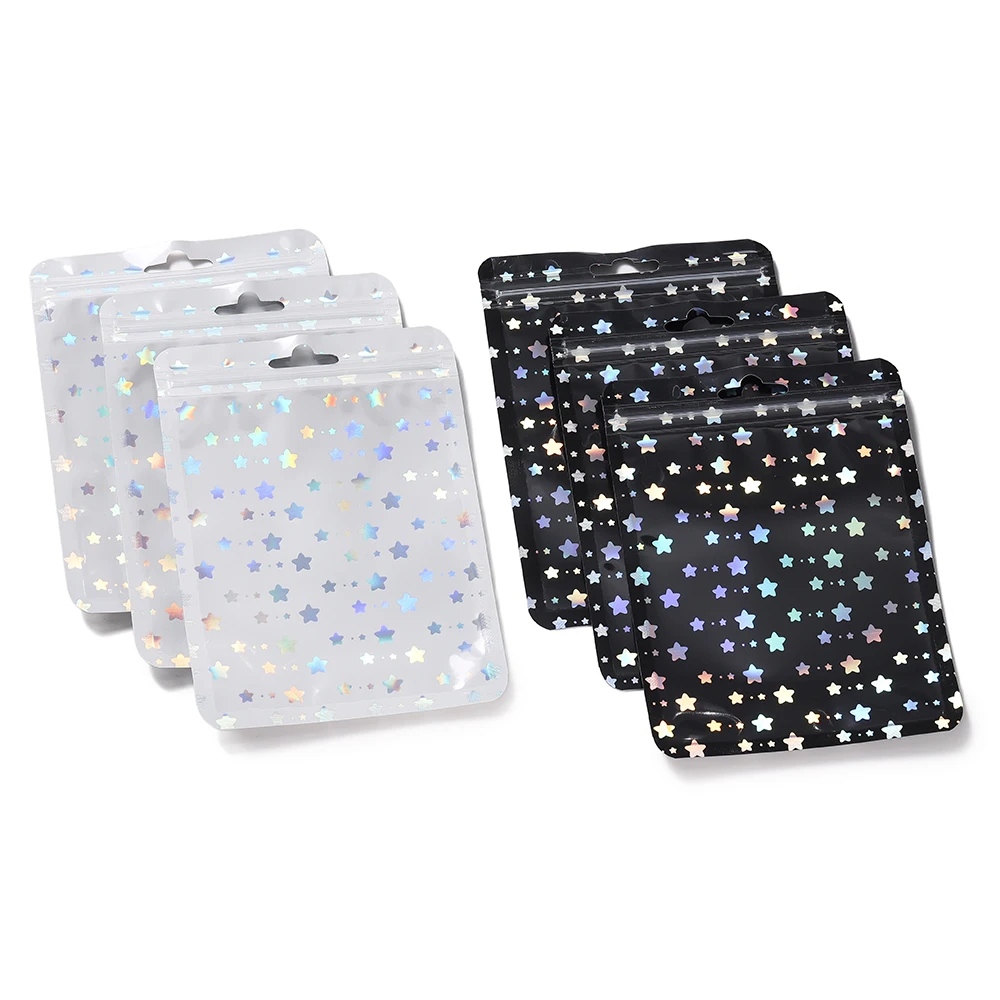 50Pcs/lot Holographic Plastic StarSelf-Sealing Laser Self-Sealing Bag for Jewelry Packaging Gift Storage Bag Supplies