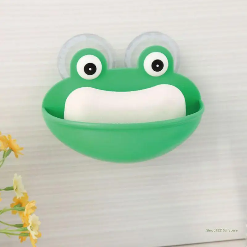 QX2E Frogs Shaped Soap Dish Holder with Suction Cups Kitchen Bathroom Soapbox for Case Household Accessories