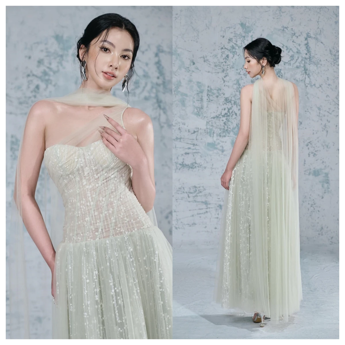 

Customized Exquisite Green Tulle Evening Dress One Shoulder Sleeveless Homecoming Dress Special Occasion Gowns Ribbons Modern