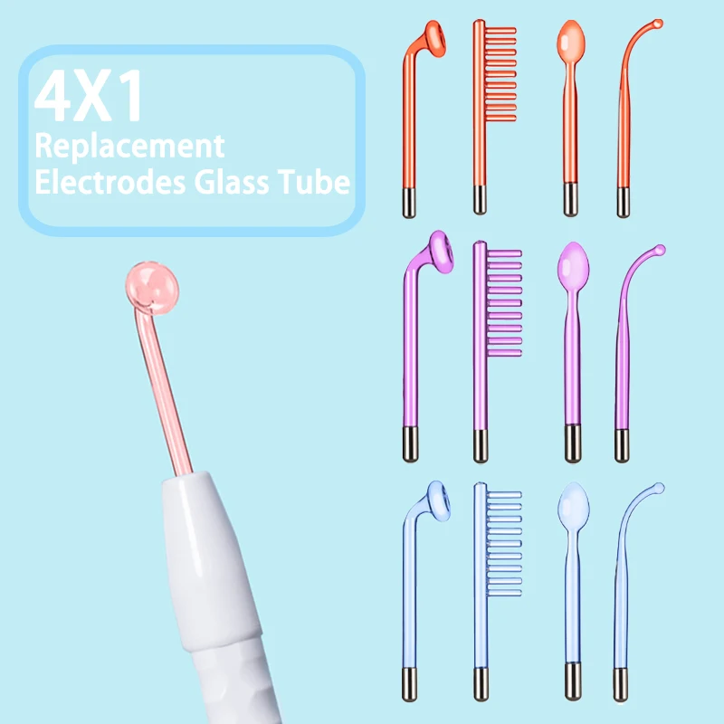 4X1 أقطاب كهربائية بديلة عالية التردد أنبوب زجاجي عصا العلاج الكهربائي للوجه جهاز تجميل مزيل بقع حب الشباب