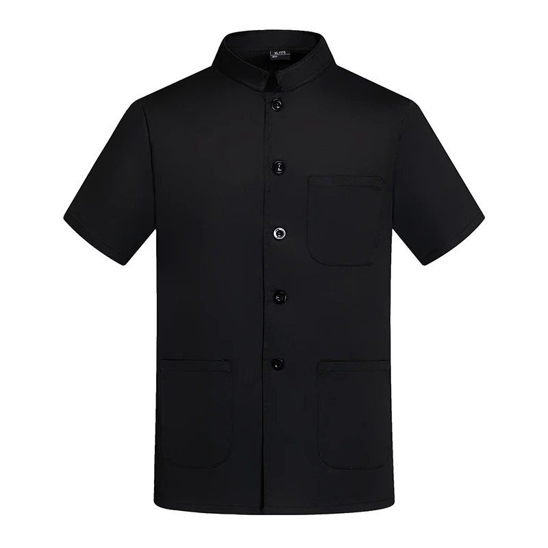 Abrigo de Chef Unisex, chaqueta de Chef de manga corta, camisa para hombres y mujeres, uniforme blanco y negro, ropa de trabajo de cocina para restaurante, camarero