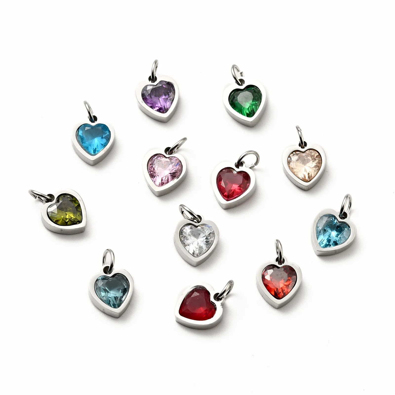 20pcs 304 Stainless Steel Pendants Heart Charms with Cubic Zirconia for Jewelry Making DIY Earring Bracelet Valentine's Day Gift