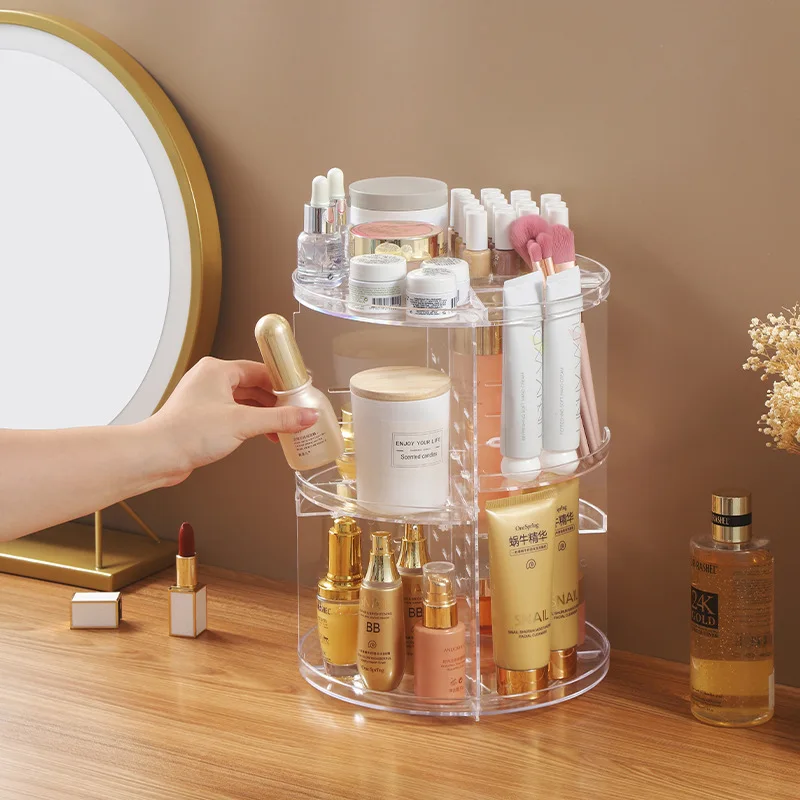 Makeup Organizer Large Capacity Cosmetic Storage Box Transparent Acrylic Detachable 360 Degree Rotation