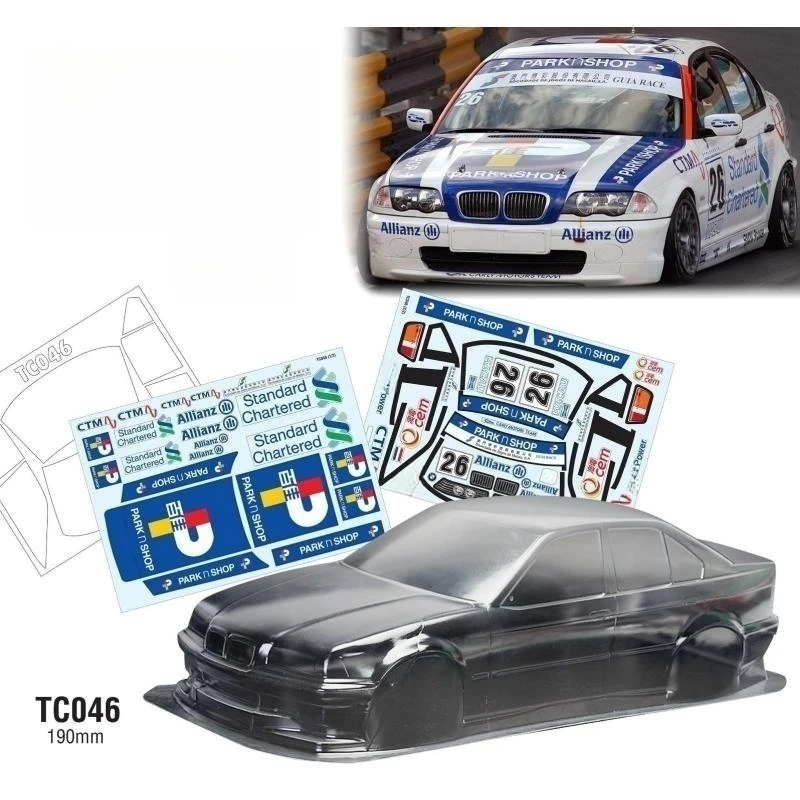 TeamC Bodies 1/10 BMWW 320 Clear Lexan Car Body Shell 190mm and Sticker Decal for Rc Drift Car Tamiya TT01 TT02 Kyosho Fazer Hsp