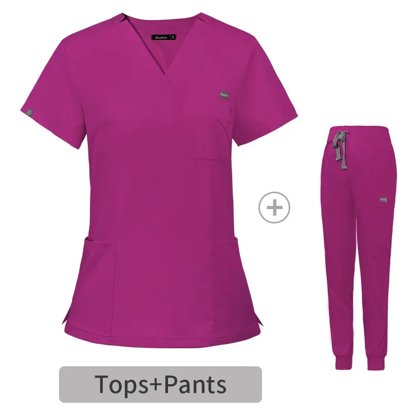 High End Elastic Surgical Clothes V-neck Short Sleeve Hospital Nurse Uniform Suit Women's Operating Room Hand Washing Clothes