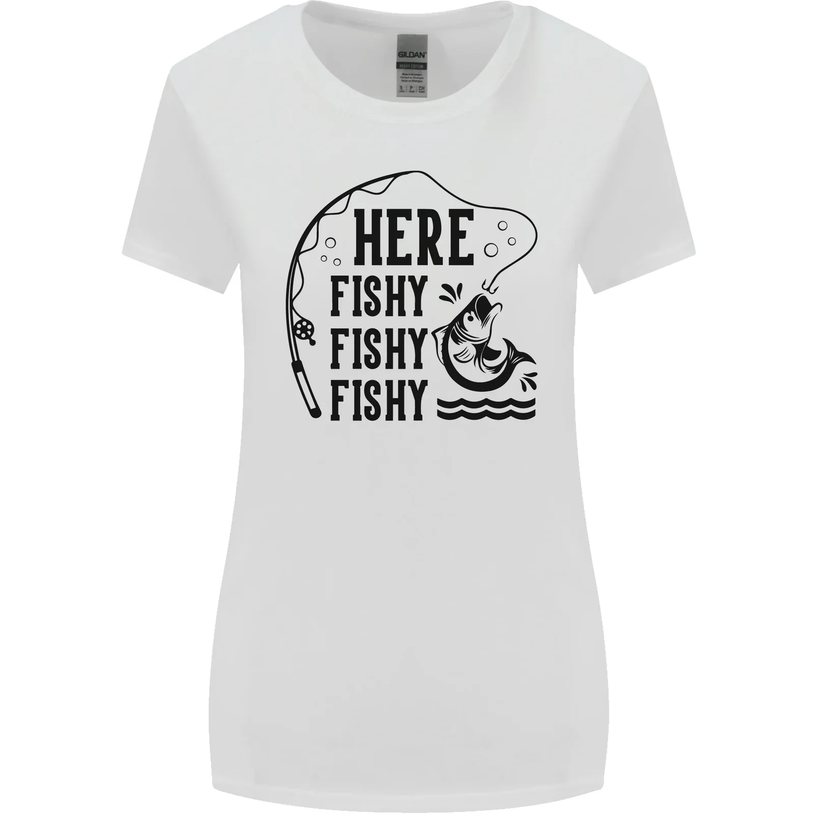 Here Fishy Fishy Funny Fishing Fisherman Womens Wider Cut T-Shirt