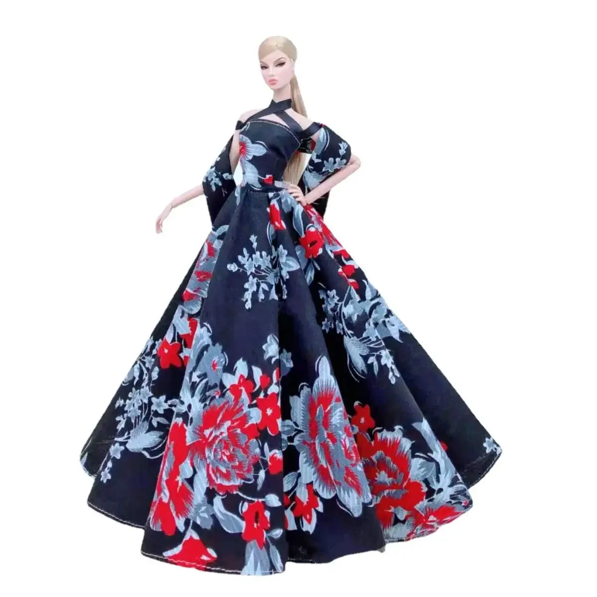 1/6 BJD Doll Clothes Classic Black Floral Wedding Dress Outfit for Barbie Clothes Princess Gown Vestidos 11.5