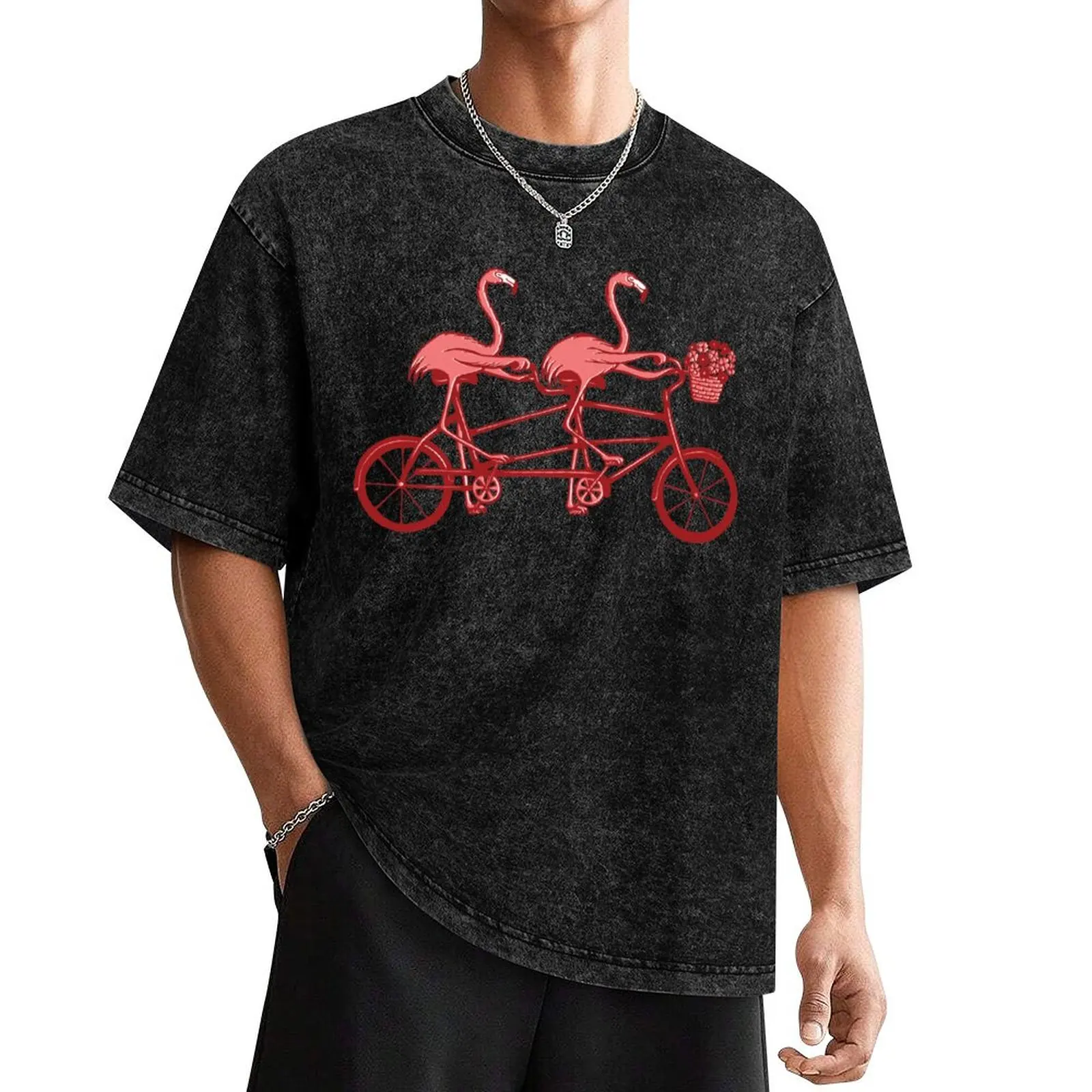 

Pink flamingos on tandem bike T-Shirt rapper graphic tees Blouse customs design your own boys animal print mens graphic t-shirts