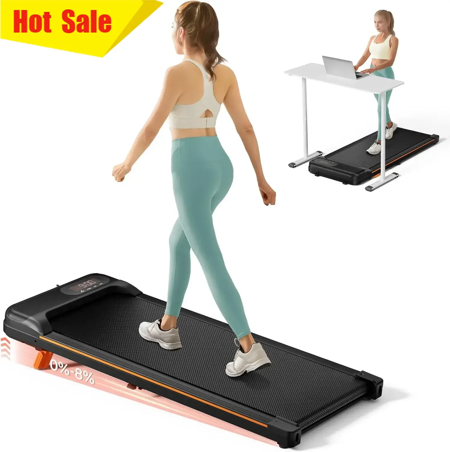 2.5HP Incline Under Desk Treadmill Portable Walking Machine Home Office LED Display Remote Control 265 Lbs Weight Capacity