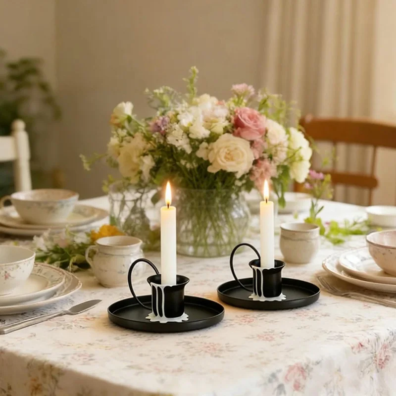 2Pcs Iron Candlestick Holder Candle Stands Set Taper Candle Holder Single Head Candlestick Holder Stand Home Decoration Tools