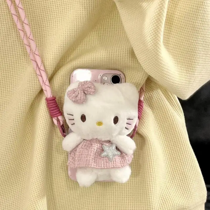 Sanrio Phone Hello Kitty Back Clip Cross-Body Rope Cute Girls Kawaii Iphone15 peluche bambole Cartoon Bracket Hello Kitty Gifts