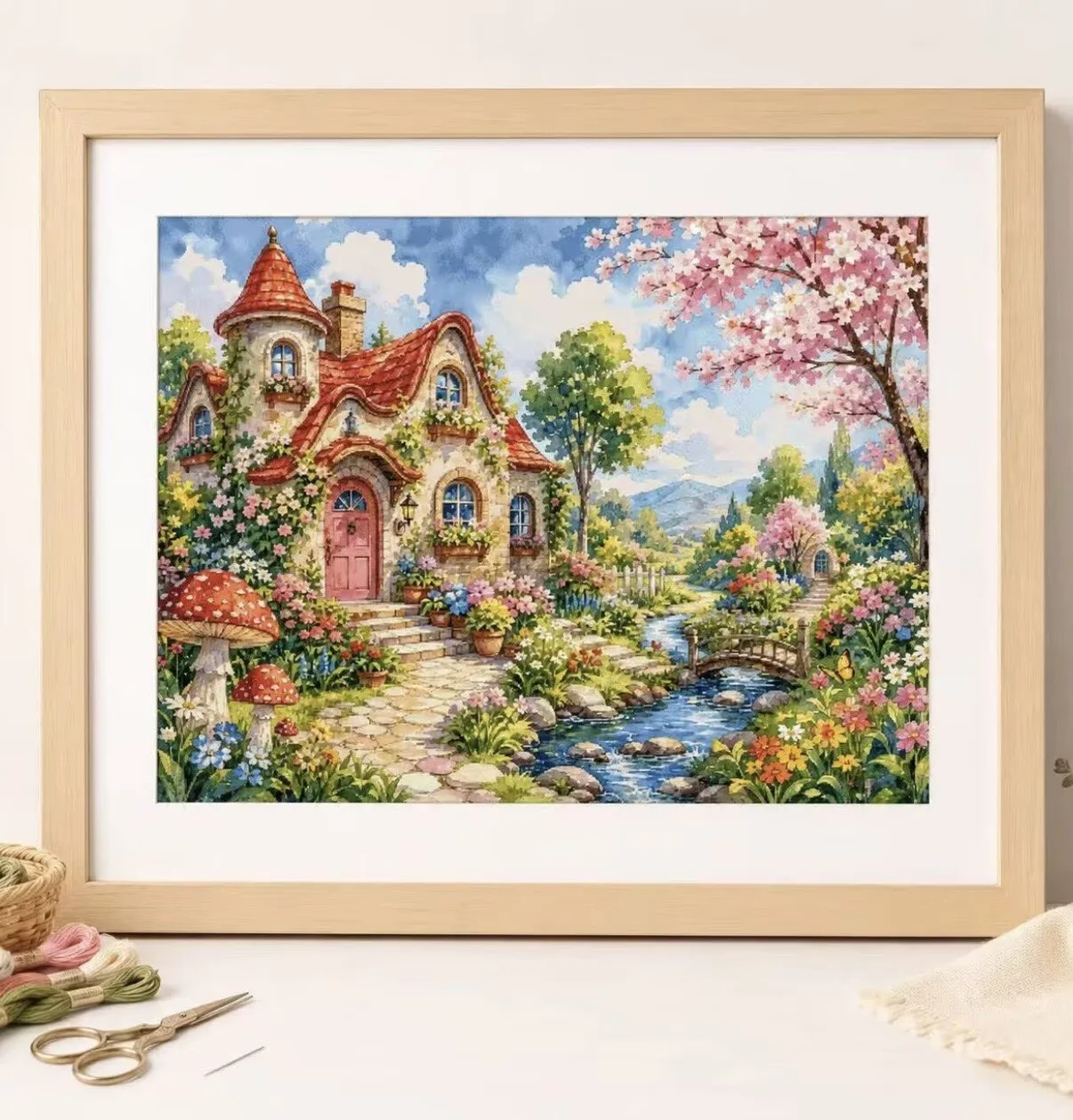 ZZ9017- Spring14CT 16CT 18CT 20CT Stamped Canvas Cross Stitch DIY Set Needlework Embroidery 128 Colors