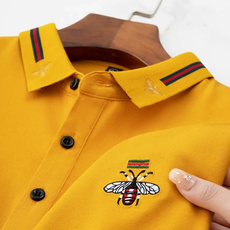 2025 Summer New Men's and Women's High end Bee Embroidered Short Sleeve Business Polo Shirt Comfortable Casual T-shirt