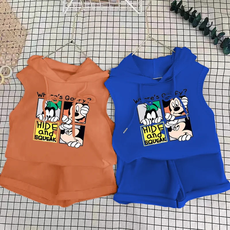 Cartoon Mickey T-shirt Vest+Shorts 2Pcs Suit Children\'s Sets Children\'s Top and Bottom Clothes Set Clothing Kids Outfits Disney