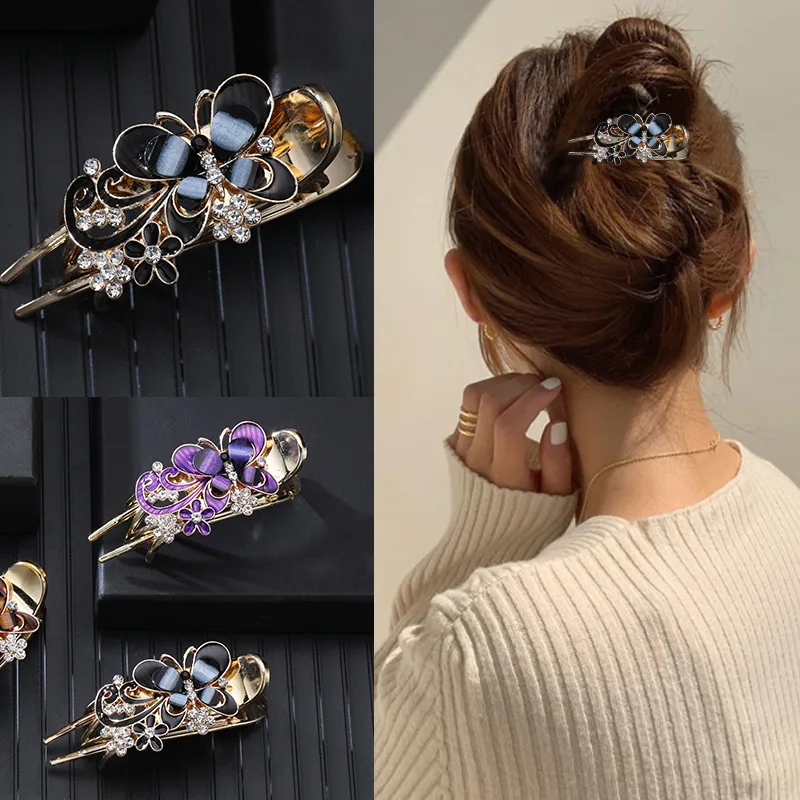 Butterflies Rhinestones Hair Clips Headgear Straight Line Hair Clips for Women