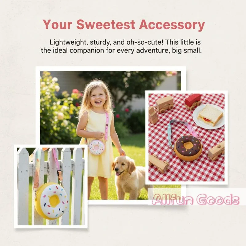 [TG835]Cute Donut Shaped Silicone Crossbody Bag Adjustable Strap For Kids Holding Coins Keys Daily Use