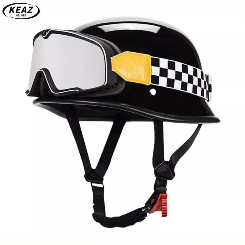 

Мотоциклетный полулицевой шлем в стиле ретро-футуриста с внутренней подкладкой из полиэтилена высотой плотности и серебряными очками для различных климатистов