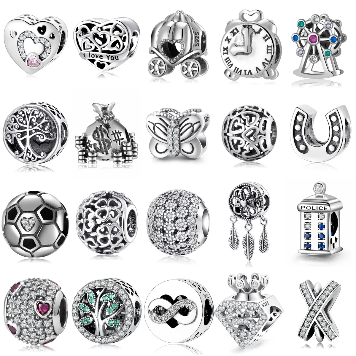 

925 Sterling Silver Ferris Wheel Alarm Clock Dream Catcher Infinite Net Charm Fit Original Bracelet Diy Jewelry Accessories